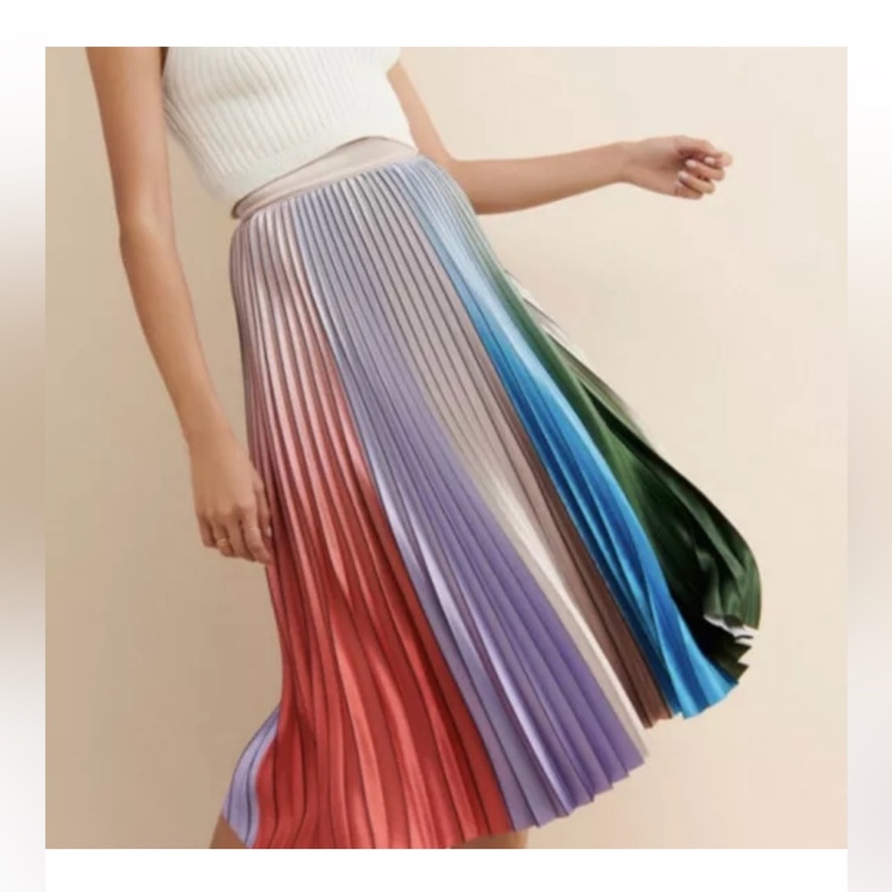 Anthropologie Colorful Pleated Midi Skirt